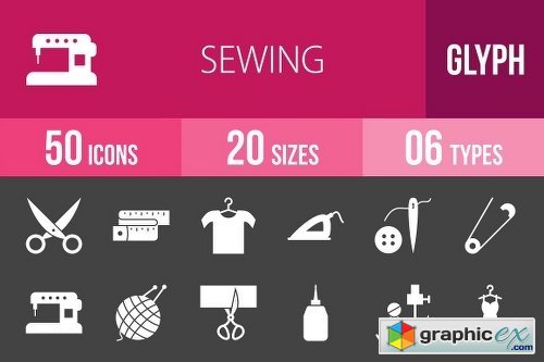 50 Sewing Glyph Inverted Icons