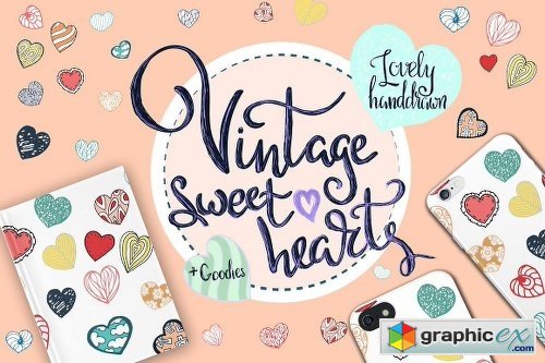 Vintage sweet vector hearts