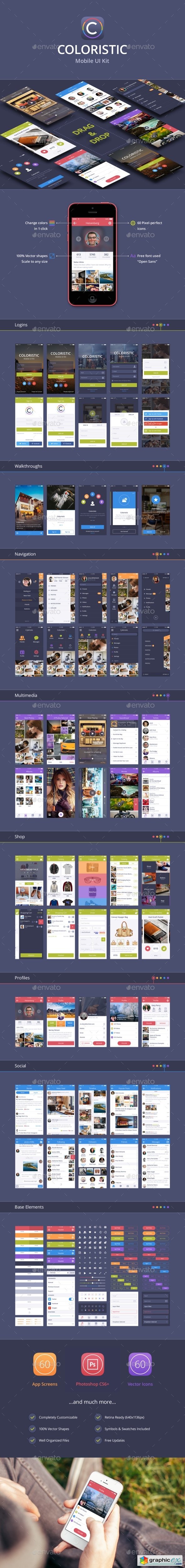 Coloristic iOSAndroid UI Kit (60 App Screens)