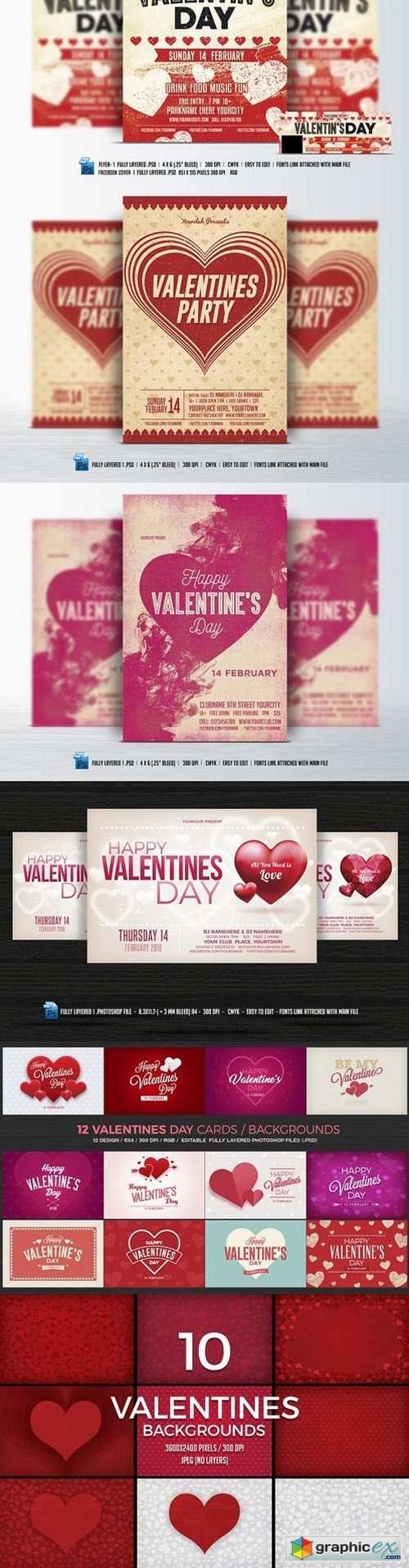 Valentines Day Flyer Cards BG Bundle