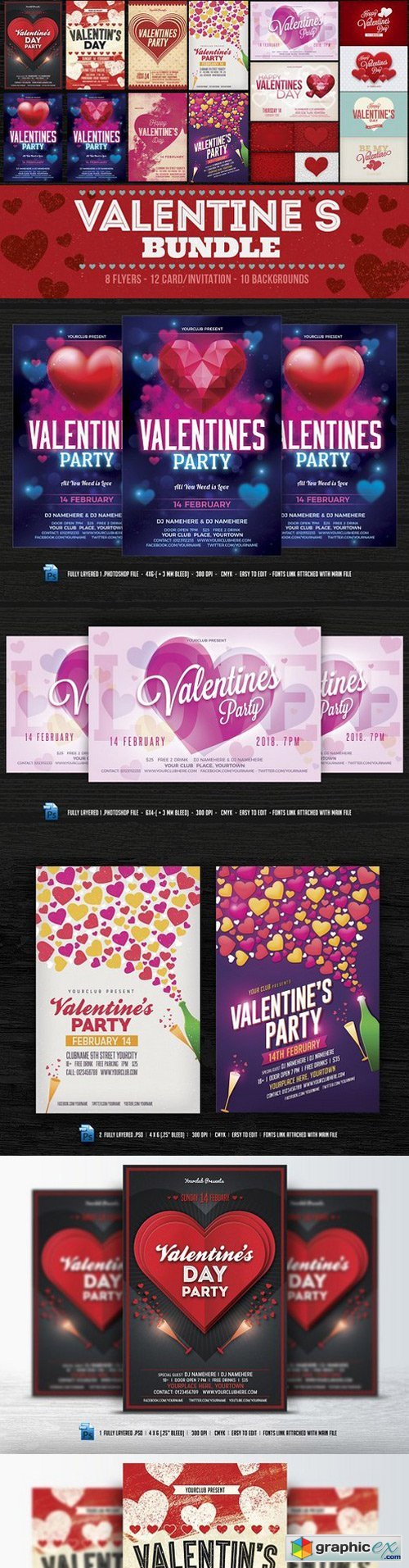 Valentines Day Flyer Cards BG Bundle