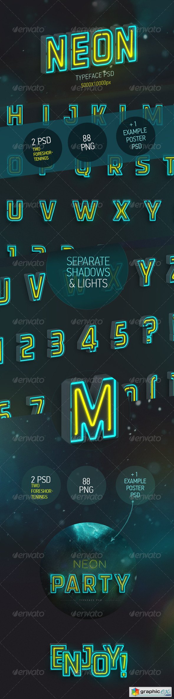 Neon Typeface (3 PSD, 88 PNG)
