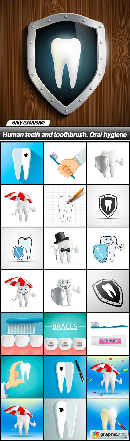 Human teeth and toothbrush. Oral hygiene - 22 EPS