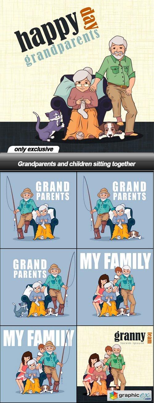 Grandparents and children sitting together - 7 EPS