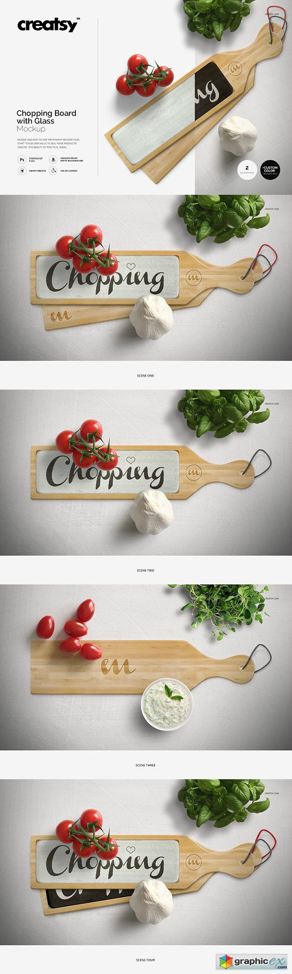 Chopping Board with Glass Mockup Set