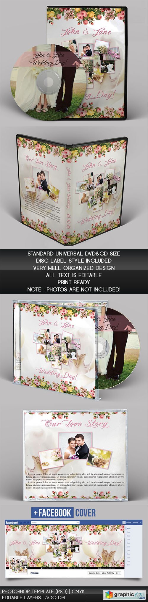 Wedding CD/DVD Cover - PSD Brochure Templates (+ Facebook Cover)