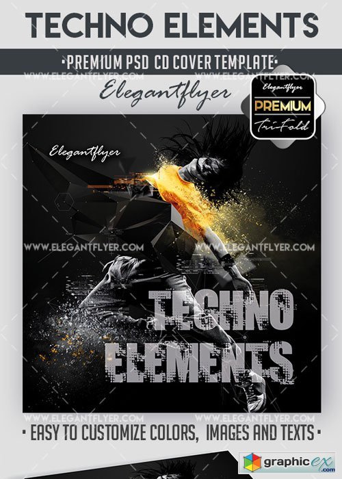 Techno Elements Premium CD Cover PSD V17 Template