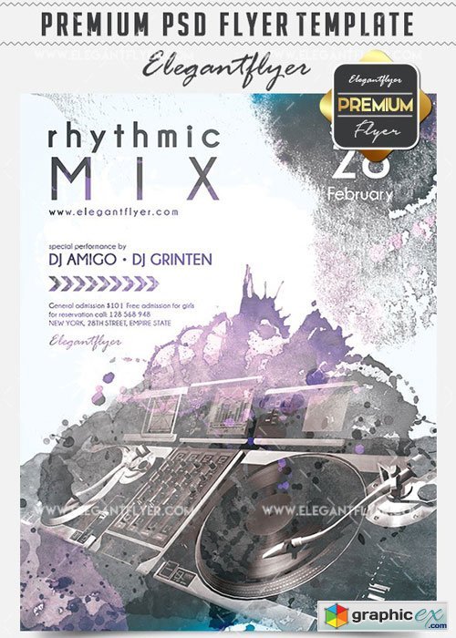 Rhythmic Mix Flyer PSD V8 Template + Facebook Cover