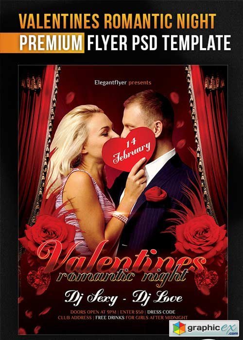 ElegantFlyer - Valentines Romantic Night Flyer PSD Template + Facebook Cover