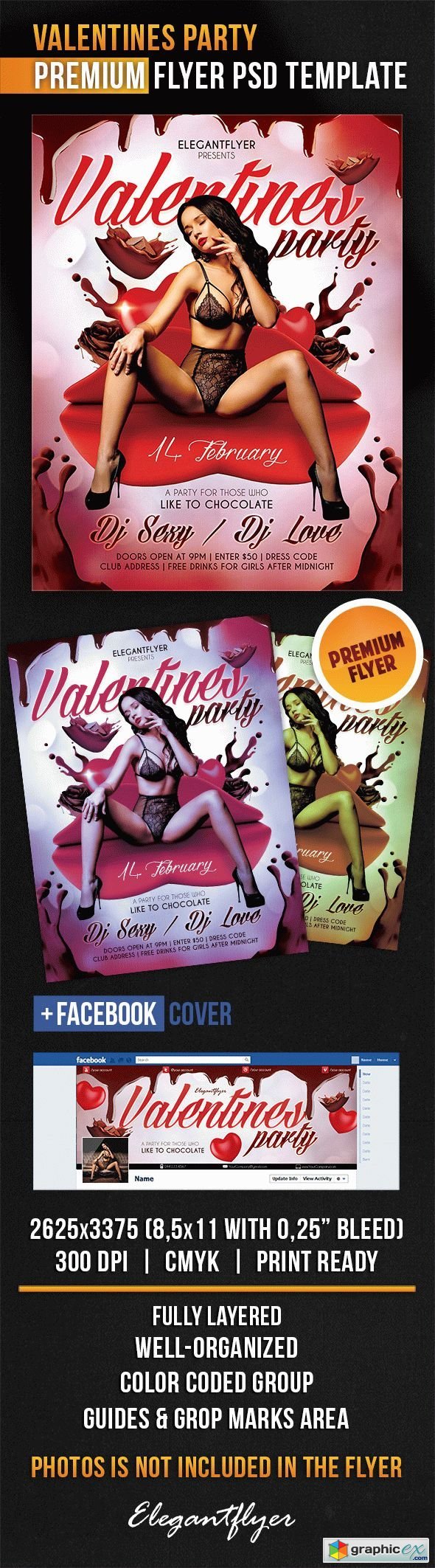 ElegantFlyer - Valentines Party Flyer PSD Template + Facebook Cover
