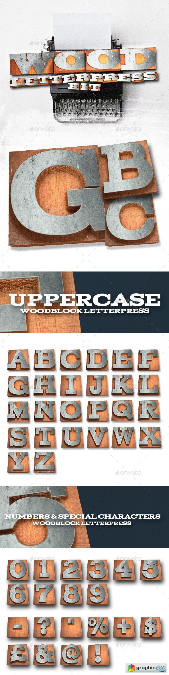 Wood Letterpress Text Kit