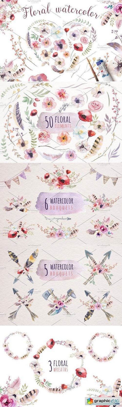 Watercolor floral set II