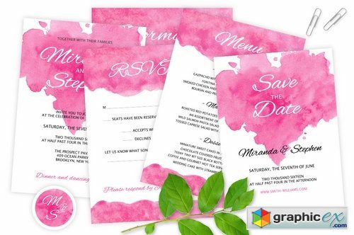 Watercolor Wedding Invitations 8 cards