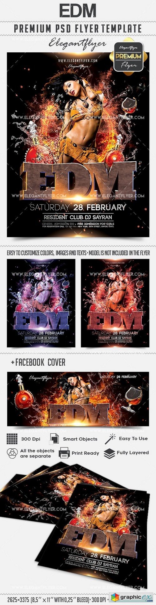 EDM  Flyer PSD Template + Facebook Cover