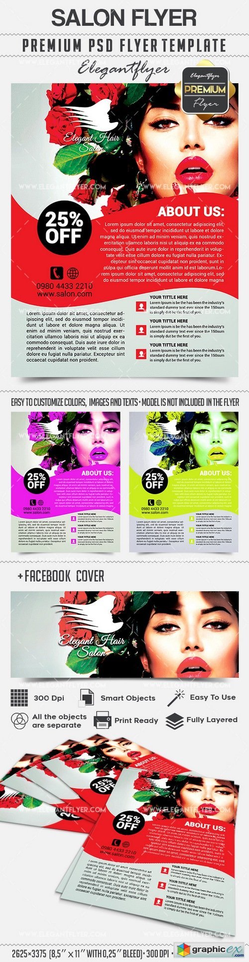 Salon  Flyer PSD Template + Facebook Cover