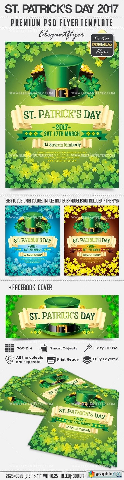 St. Patricks Day 2017  Flyer PSD Template + Facebook Cover