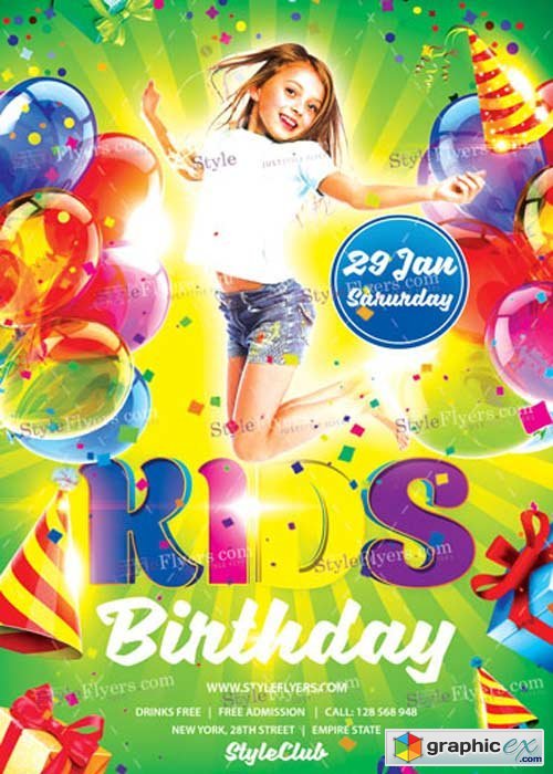 Kids Birthday V15 PSD Flyer Template » Free Download Vector Stock Image