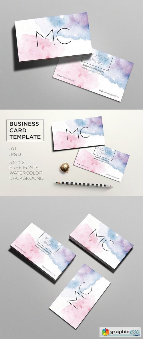 Creative watercolor business card 1106824