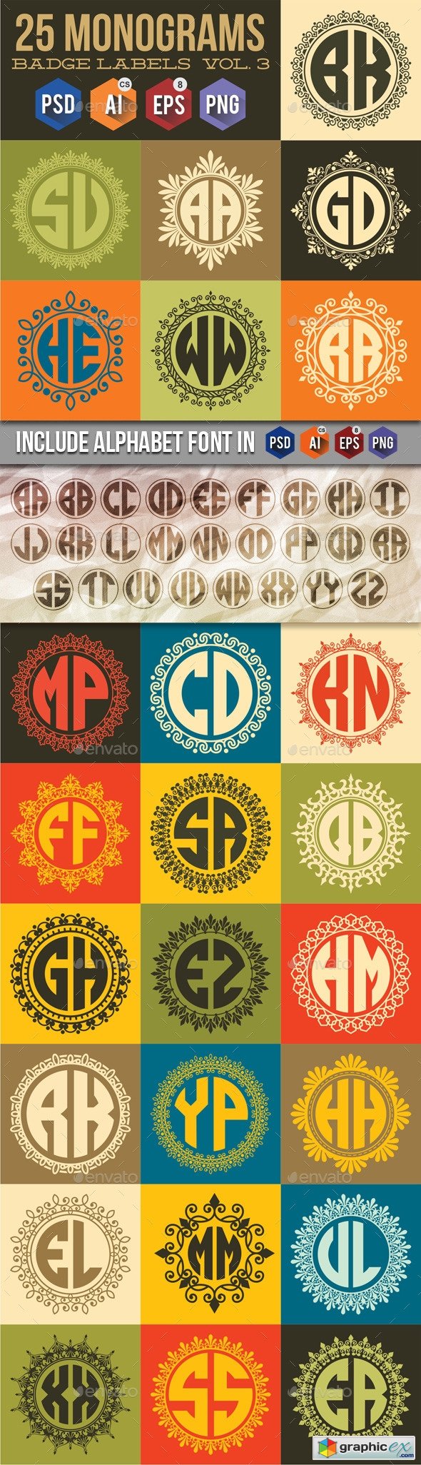 25 Monogrames Badge Labals With Alphabet v3