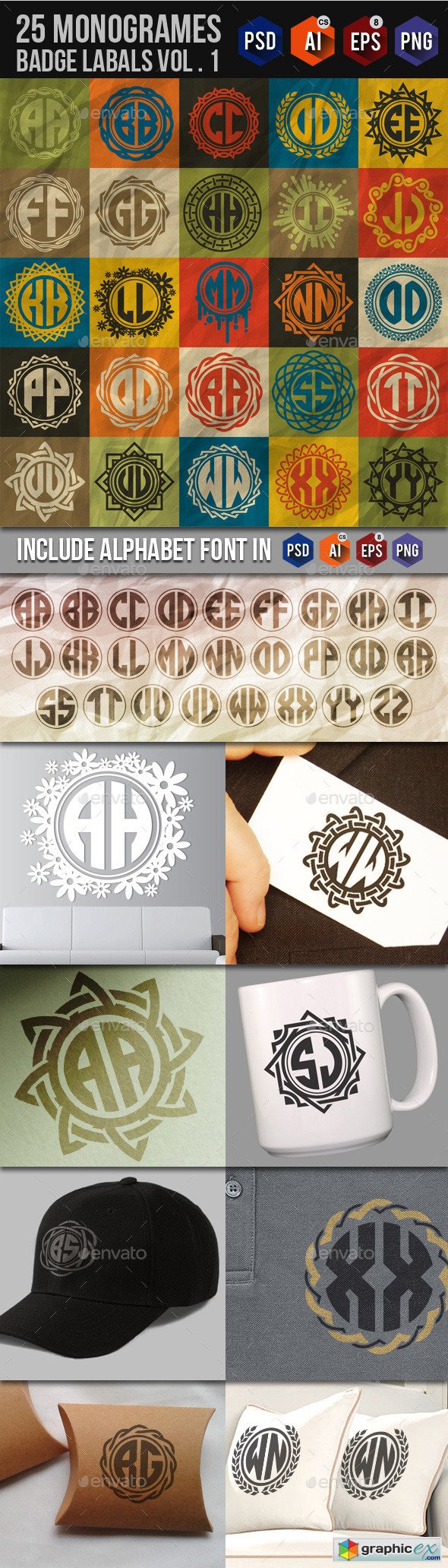 25 Monogrames Badge Labals With Alphabet v1