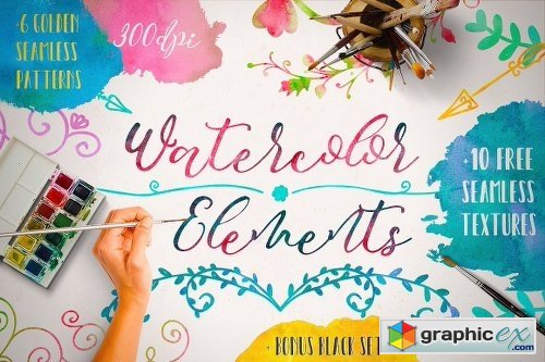 Watercolor Elements + Free Textures