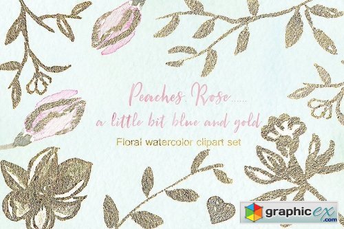 Peaches Roses and gold watercolor