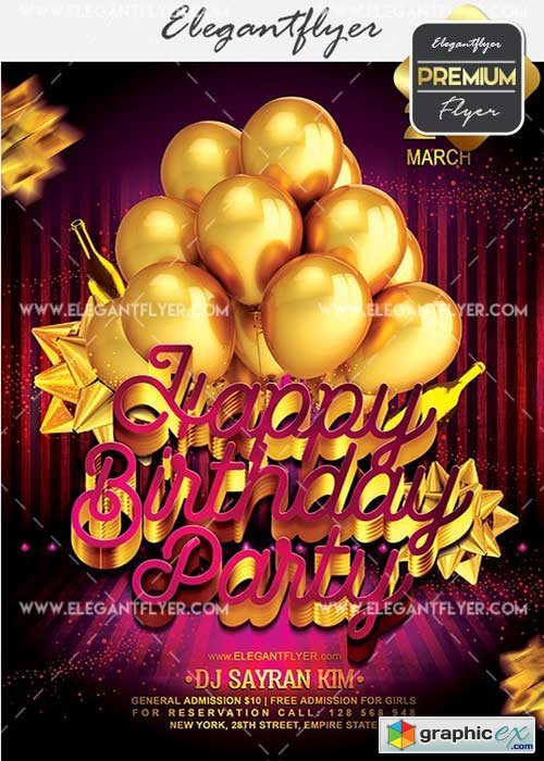 Happy Birthday V12 Flyer PSD Template + Facebook Cover