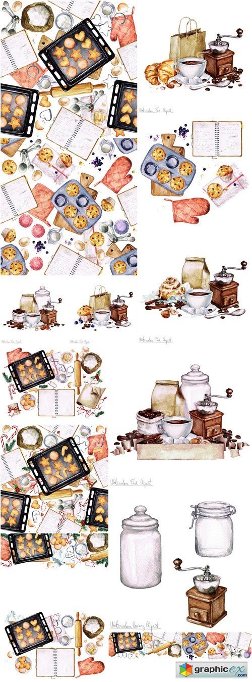 Coffee with cookies painted watercolor 15X JPEG