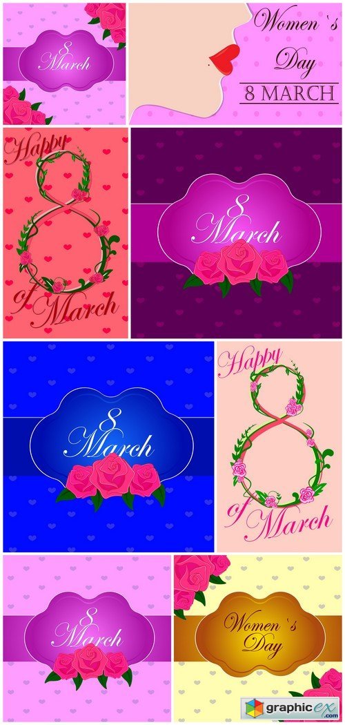 Greeting card 8 march Women&#039;s day 8X EPS