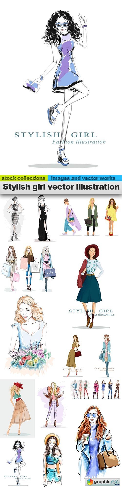 Stylish girl vector illustration, 15 x EPS