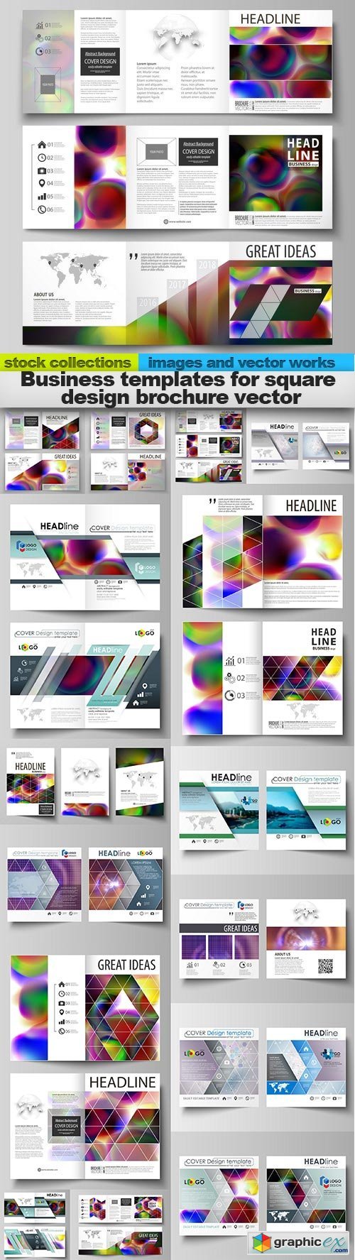 Business templates for square design brochure vector, 15 x EPS