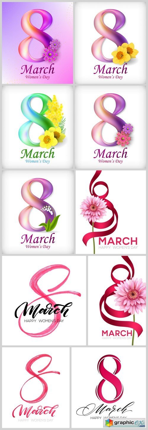 8 March Women's Day greeting card template 10X EPS