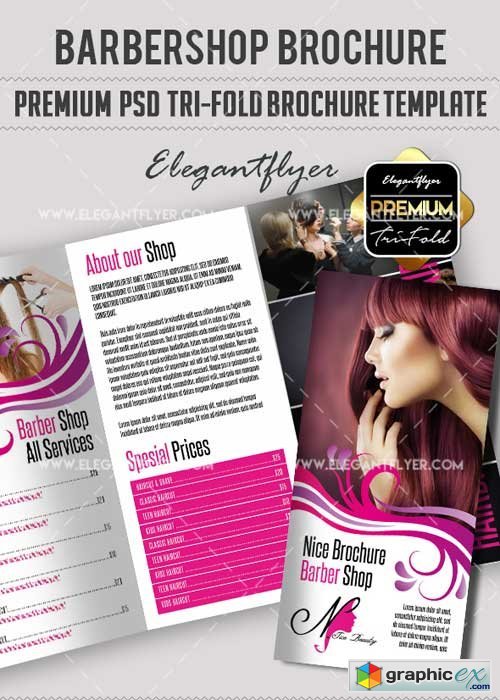 Barbershop Premium Tri-Fold PSD V15 Brochure Template