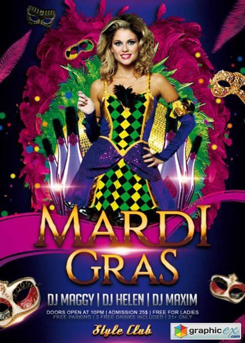 MardiGras V22 PSD Flyer Template with Facebook Cover