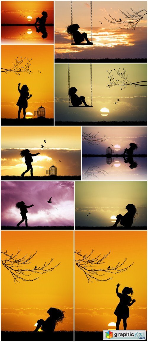 Girl on swing at sunset 10X JPEG