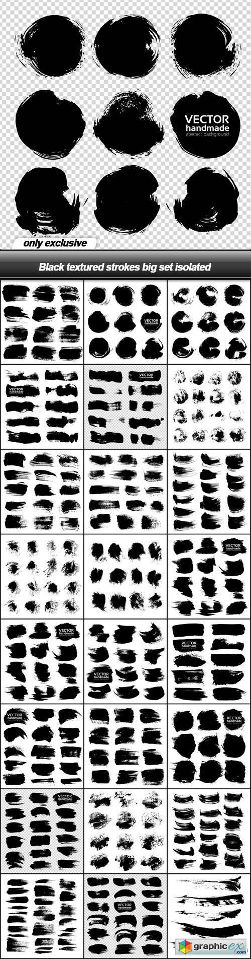 Black textured strokes big set isolated - 25 EPS
