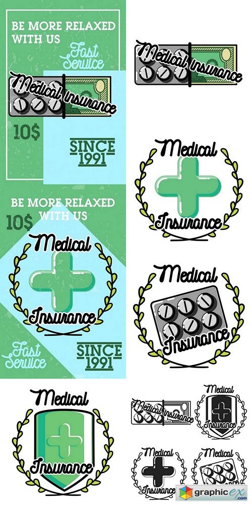 Color vintage medical insurance banner