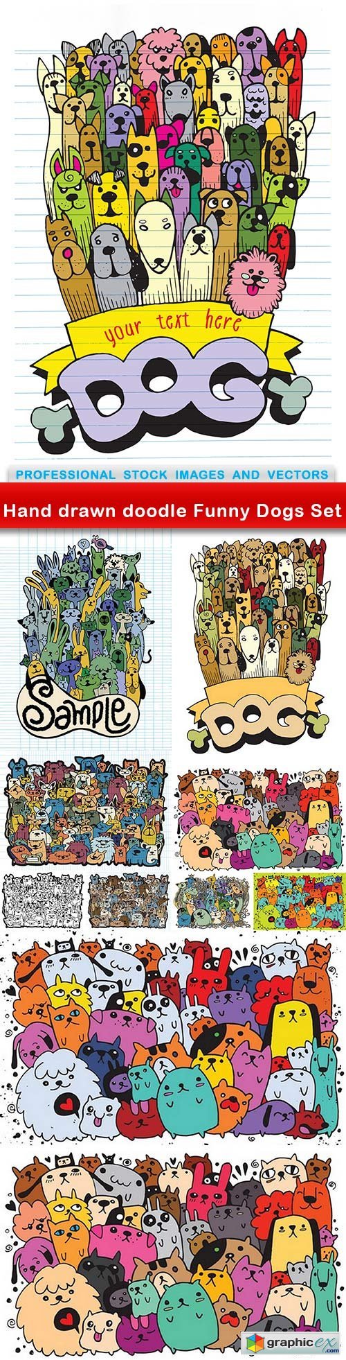 Hand drawn doodle Funny Dogs Set - 11 EPS