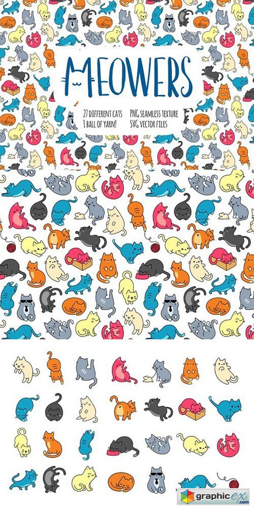 Meowers Icons and Seamless Pattern