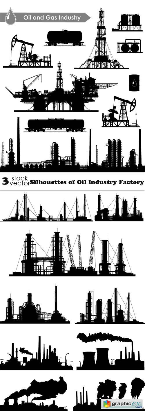 Silhouettes of Oil Industry Factory