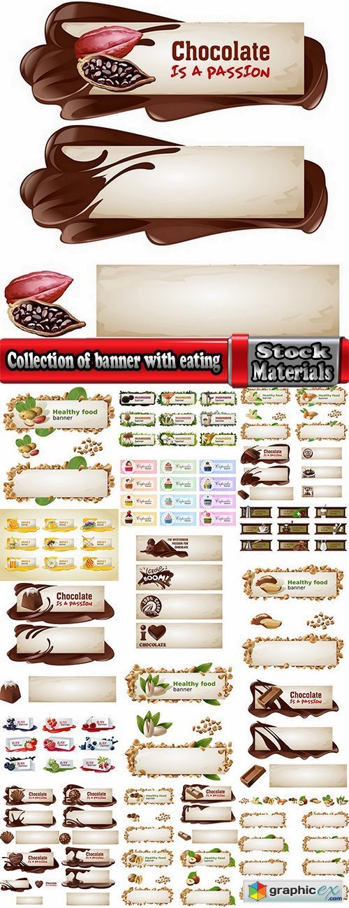 Collection of banner with eating a nut chocolate cake honey vector image 25 EPS