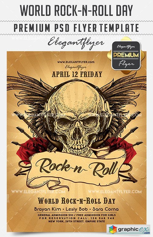 World Rock-n-Roll Day  Flyer PSD Template + Facebook Cover