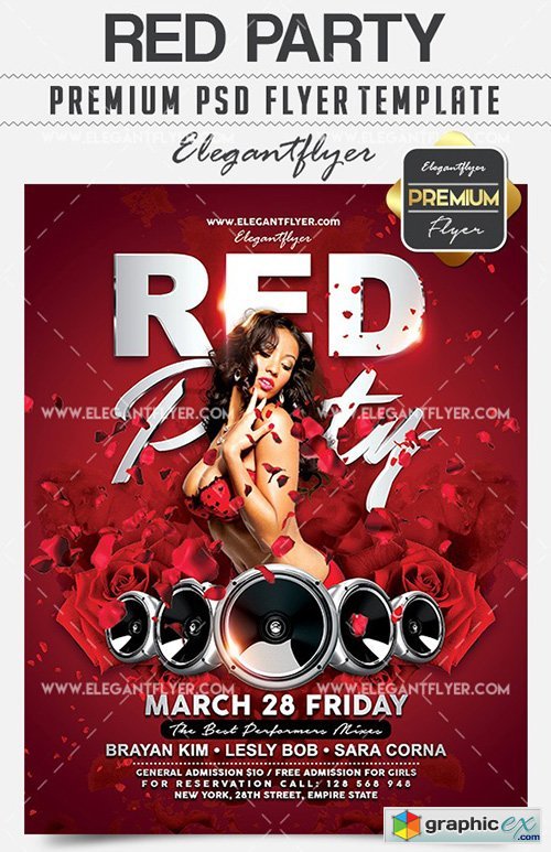 Red Party  Flyer PSD Template + Facebook Cover