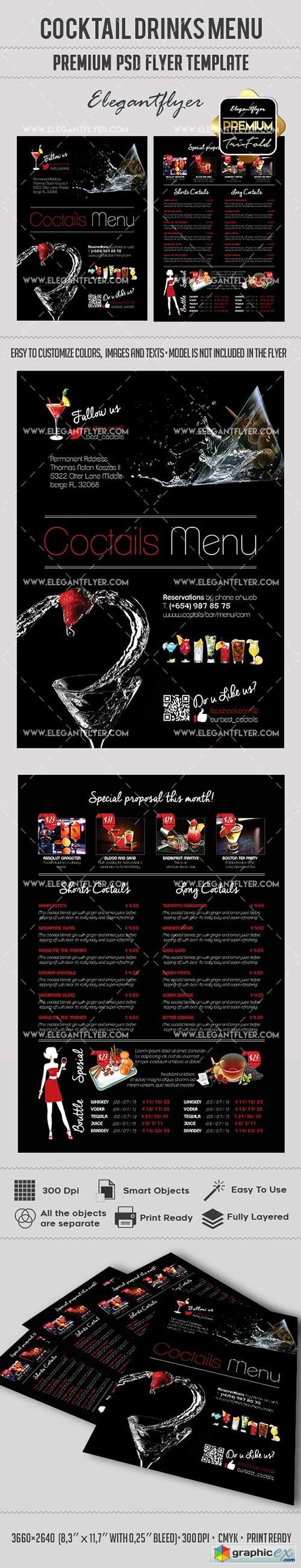 Cocktails Drinks Menu Premium Flyer PSD Template