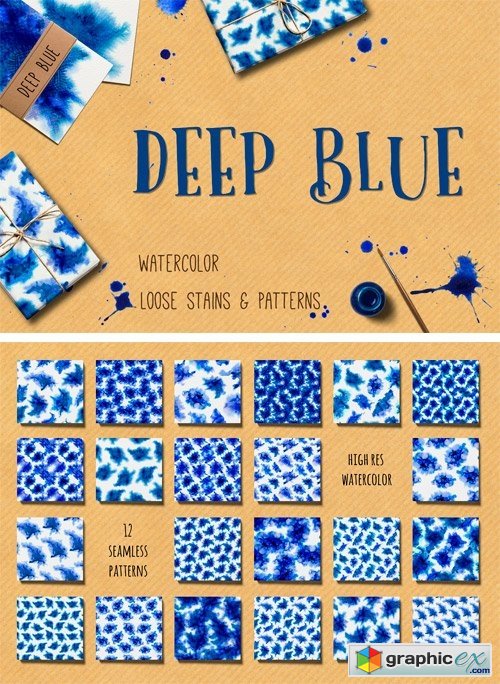 Deep Blue. Watercolor Patterns