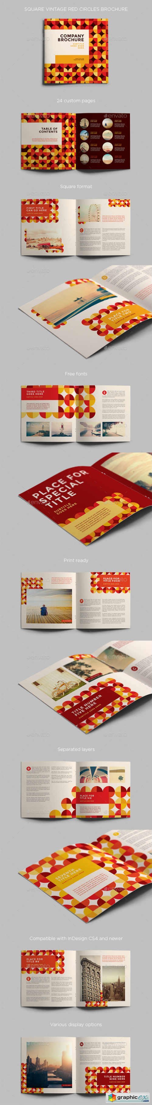 Square Vintage Red Circles Brochure