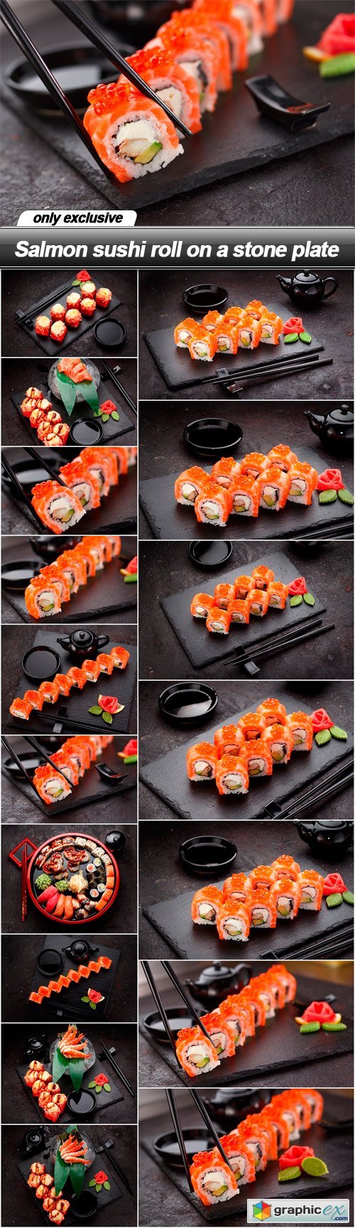 Salmon sushi roll on a stone plate 2 - 17 UHQ JPEG