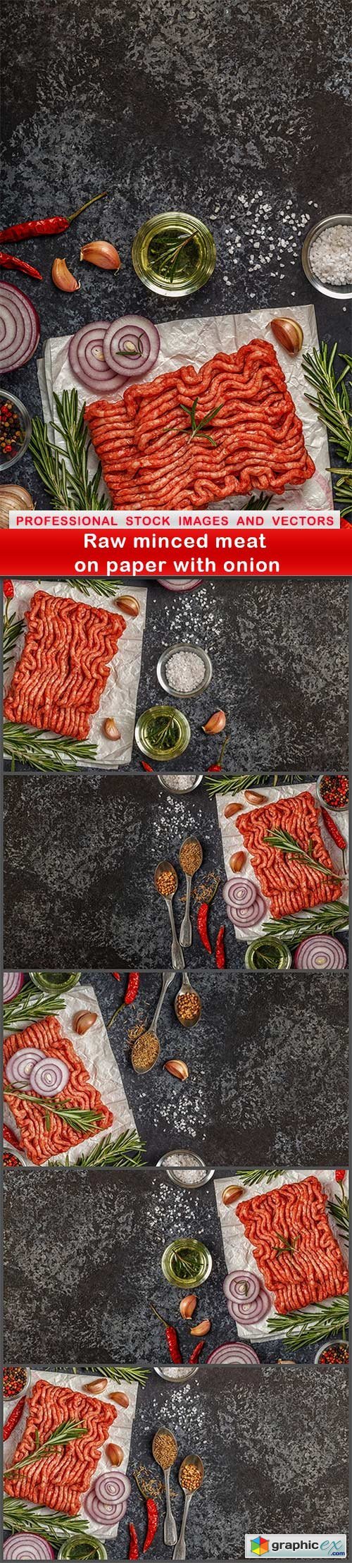 Raw minced meat on paper with onion - 6 UHQ JPEG