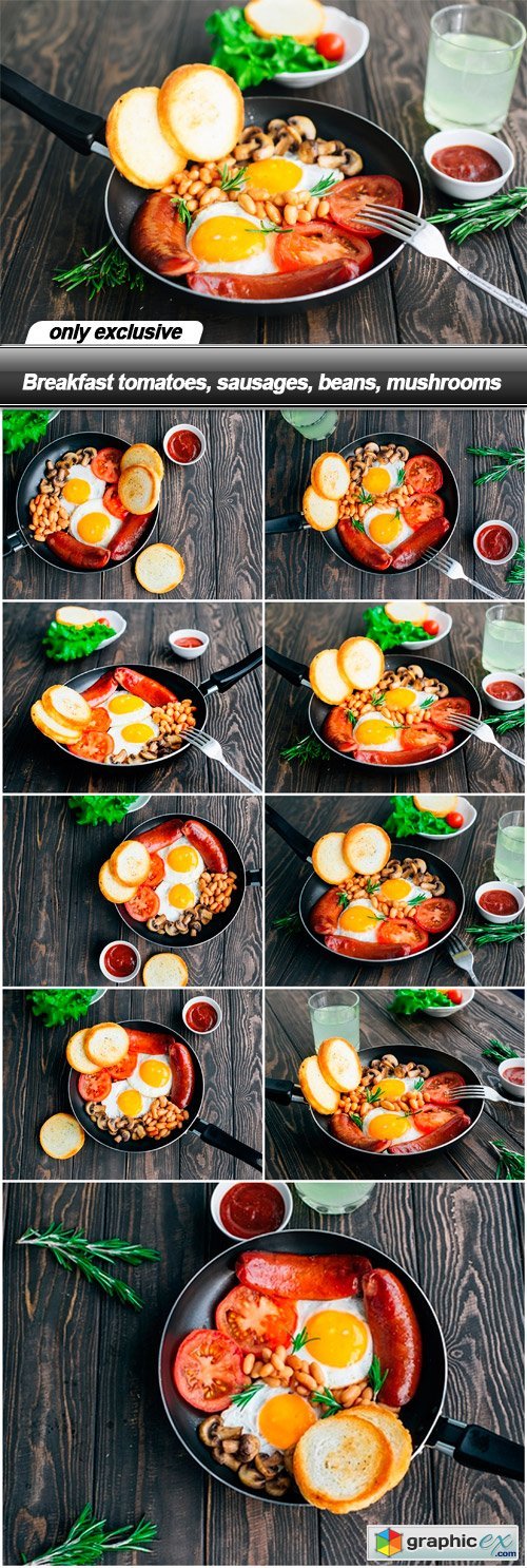 Breakfast tomatoes, sausages, beans, mushrooms - 9 UHQ JPEG