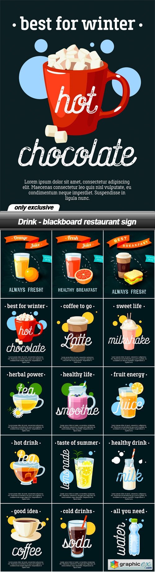 Drink - blackboard restaurant sign - 15 EPS